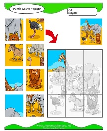 Puzzle Kes Yapıştır Çalışma Sayfaları